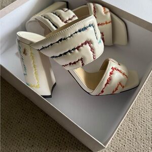 Jimmy Choo Cream Heels with Multicolor Embroidery